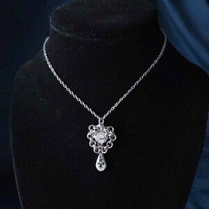 Whimsigoth clear quartz chainmaille silver necklace with a small silver chain